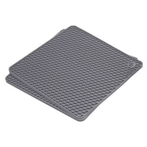 2pcs Silicone Trivet  Square Heat Resistant Non-Slip Drying Mat -Deep Gray